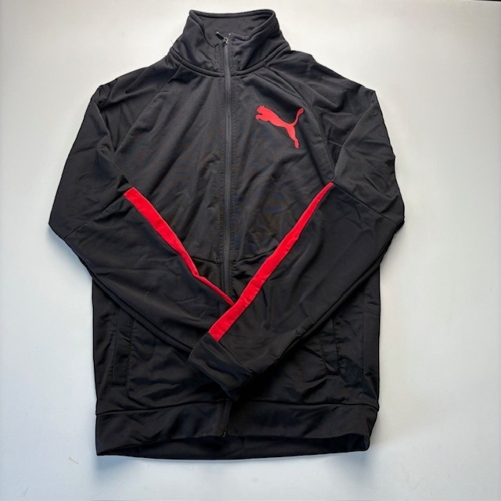 Puma Track Jacket Black Red Logo Zip Up Athletic Mens Size S‎